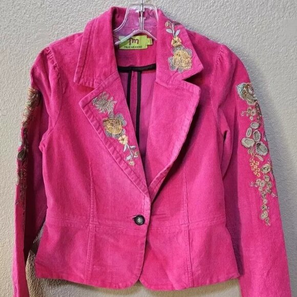 TM True Meaning Womens Jacket, Blazer Coat Corduroy, Embroidered Jacket, Medium - Picture 4 of 16